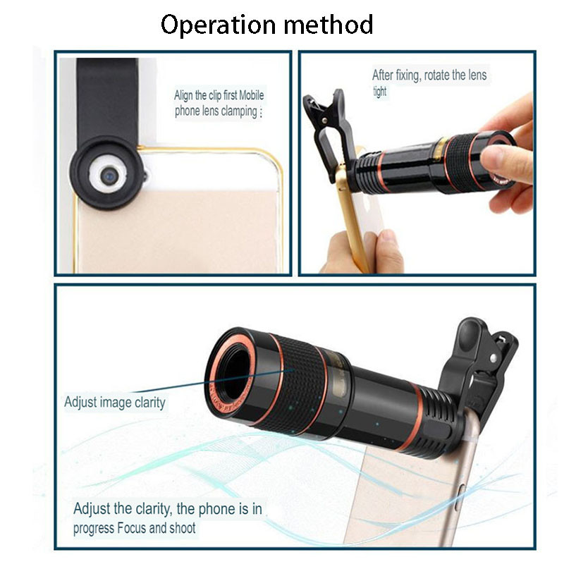 Prisegamas objektyvas 8/12/20x priartinantis mobiliojo telefono fotoaparatas teleobjektyvas monokulinis teleskopas HD kameros objektyvas išorinis priartinimo objektyvas kelionėms