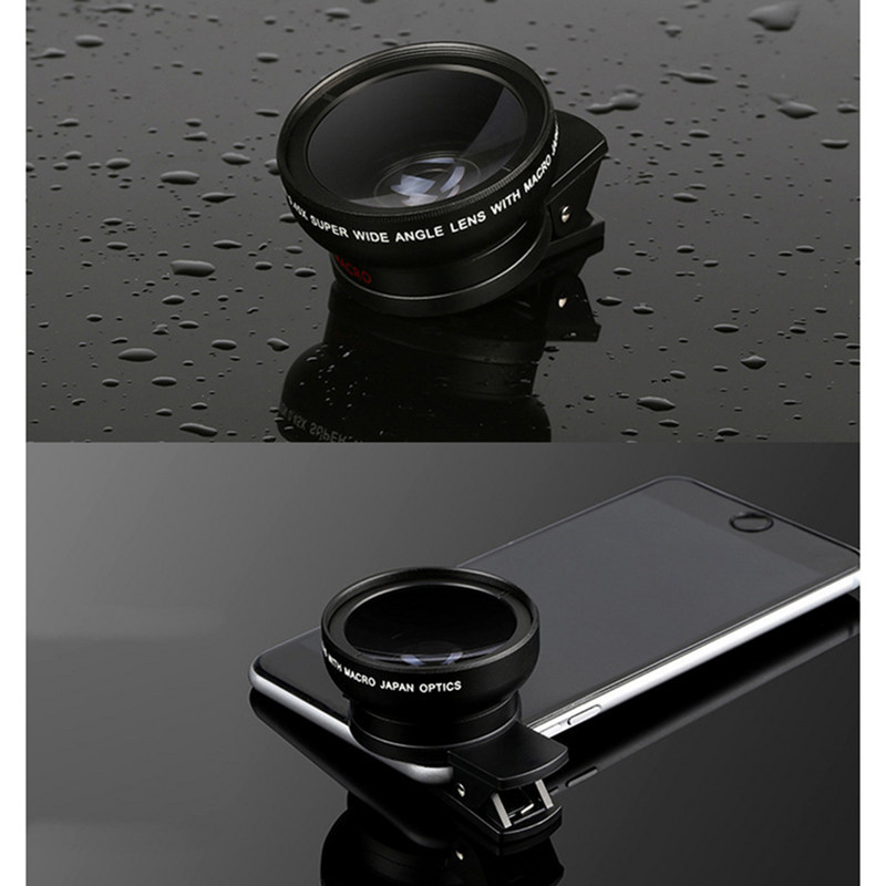Bendras profesionalus mobiliojo telefono objektyvas 37MM 0,45X 49UV plataus kampo + makro HD 2 viename mobiliojo telefono objektyvas