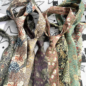 Vintage virágmintás khaki zöld nyakkendő 8 cm poliészter selyem érintés férfi napi bankett öltöny szmoking férfi kravát ajándék kiegészítő