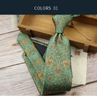 Vintage virágmintás khaki zöld nyakkendő 8 cm poliészter selyem érintés férfi napi bankett öltöny szmoking férfi kravát ajándék kiegészítő