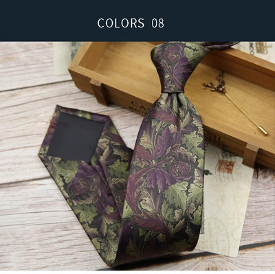 Vintage virágmintás khaki zöld nyakkendő 8 cm poliészter selyem érintés férfi napi bankett öltöny szmoking férfi kravát ajándék kiegészítő