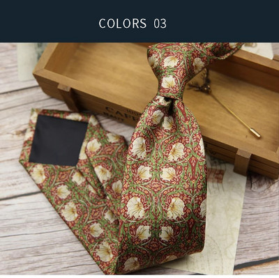 Vintage virágmintás khaki zöld nyakkendő 8 cm poliészter selyem érintés férfi napi bankett öltöny szmoking férfi kravát ajándék kiegészítő