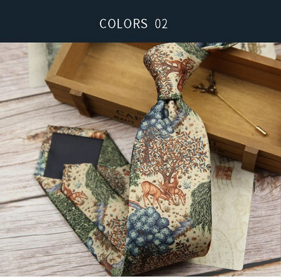 Vintage virágmintás khaki zöld nyakkendő 8 cm poliészter selyem érintés férfi napi bankett öltöny szmoking férfi kravát ajándék kiegészítő