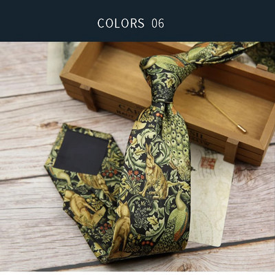 Vintage virágmintás khaki zöld nyakkendő 8 cm poliészter selyem érintés férfi napi bankett öltöny szmoking férfi kravát ajándék kiegészítő