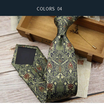 Vintage virágmintás khaki zöld nyakkendő 8 cm poliészter selyem érintés férfi napi bankett öltöny szmoking férfi kravát ajándék kiegészítő