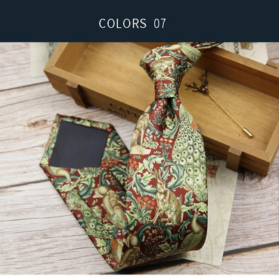 Vintage virágmintás khaki zöld nyakkendő 8 cm poliészter selyem érintés férfi napi bankett öltöny szmoking férfi kravát ajándék kiegészítő