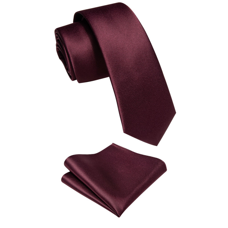 YourTies 6 CM vékony férfi üzleti bordó tömör nyakkendő zsebkendő esküvői szatén selyem nyakkendő férfi partyhoz corbatas para hombre