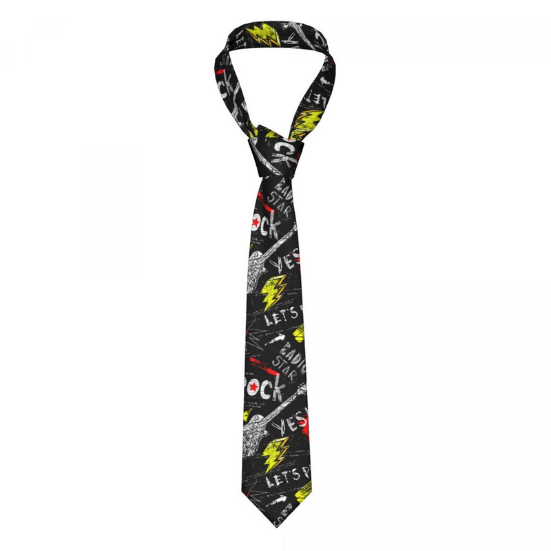 Punk rock stílusú gitár mintás nyakkendők uniszex poliészter 8 cm nyakkendő férfiaknak alkalmi keskeny ing Kiegészítők Esküvő
