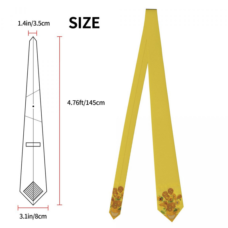 Vincent Van Gogh Sunflowers Unisex kaklaraištis laisvalaikio poliesterio 8 cm siauras kaklaraištis vyrams marškinėlių priedai Cosplay rekvizitai