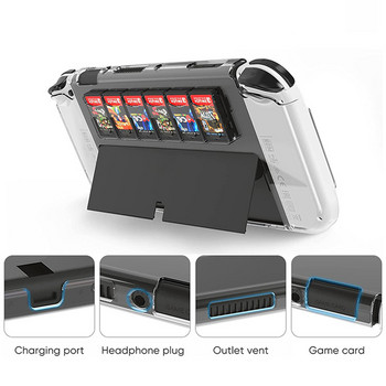 Защитен прозрачен калъф, съвместим за Switch OLED HOLES с лесни за носене 6 слота за игрални карти