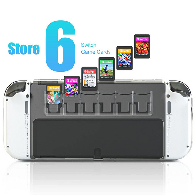 Carcasă de protecție transparentă compatibilă pentru switch OLED HOLES cu 6 sloturi pentru cărți de joc ușor de transportat