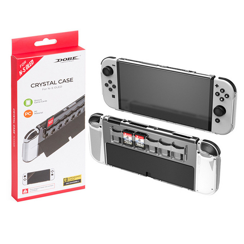 Carcasă de protecție transparentă compatibilă pentru switch OLED HOLES cu 6 sloturi pentru cărți de joc ușor de transportat