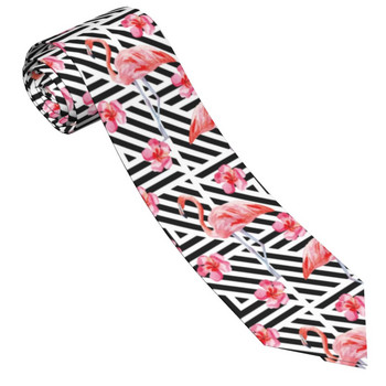 Κλασική γραβάτα για άντρες Μεταξωτές ανδρικές γραβάτες Γαμήλιο πάρτι Επαγγελματική γραβάτα για ενήλικες Casual Tropic Flamingo Hibiscus On Geometric Tie