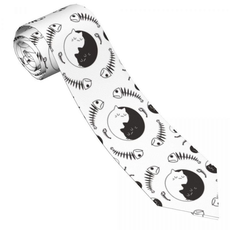 Kaklaraištis vyrams Oficialūs siauri kaklaraiščiai Klasikiniai vyriški katės žuvies kaulai Yin Yang baltas juodo rašto vestuvinis kaklaraištis džentelmeno siauras