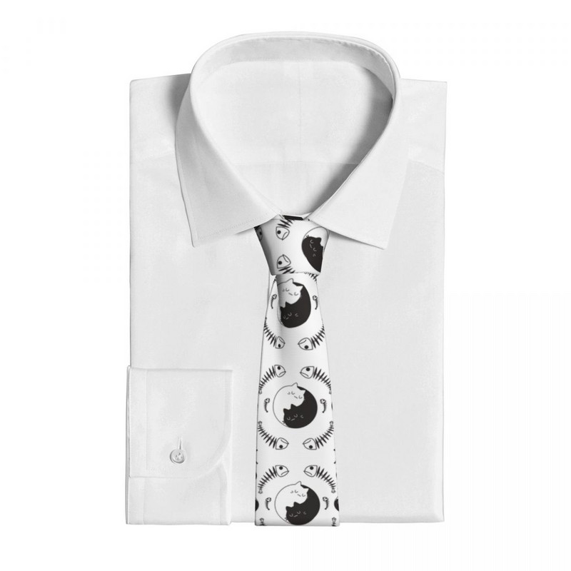 Kaklaraištis vyrams Oficialūs siauri kaklaraiščiai Klasikiniai vyriški katės žuvies kaulai Yin Yang baltas juodo rašto vestuvinis kaklaraištis džentelmeno siauras
