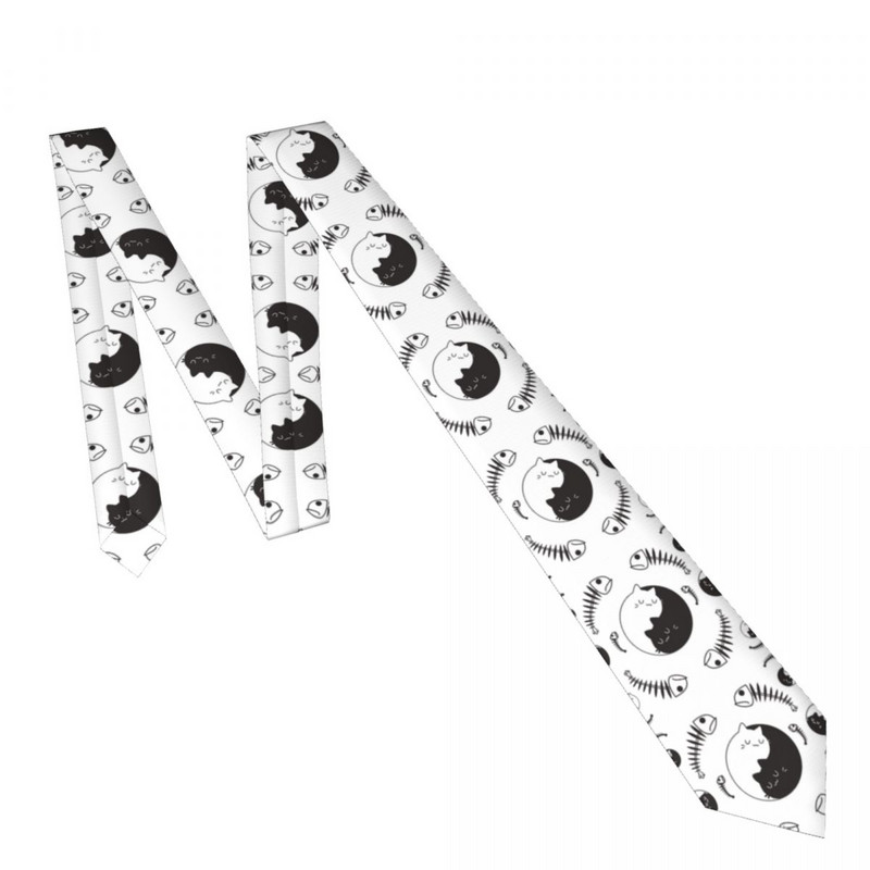 Kaklaraištis vyrams Oficialūs siauri kaklaraiščiai Klasikiniai vyriški katės žuvies kaulai Yin Yang baltas juodo rašto vestuvinis kaklaraištis džentelmeno siauras