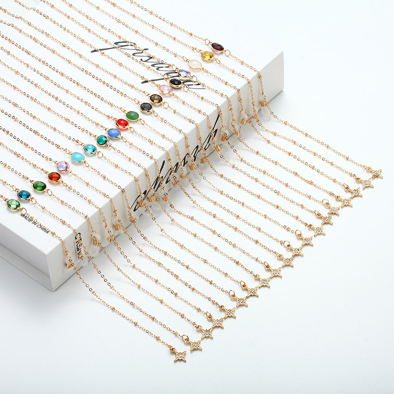 Spalvinga stiklinė akinių grandinėlė su žvaigždžių pakabuku metaliniais karoliukais moteriški kasdieniai akiniai nuo saulės aksesuarai, karoliai dovanų kaukė, pakabinama virve