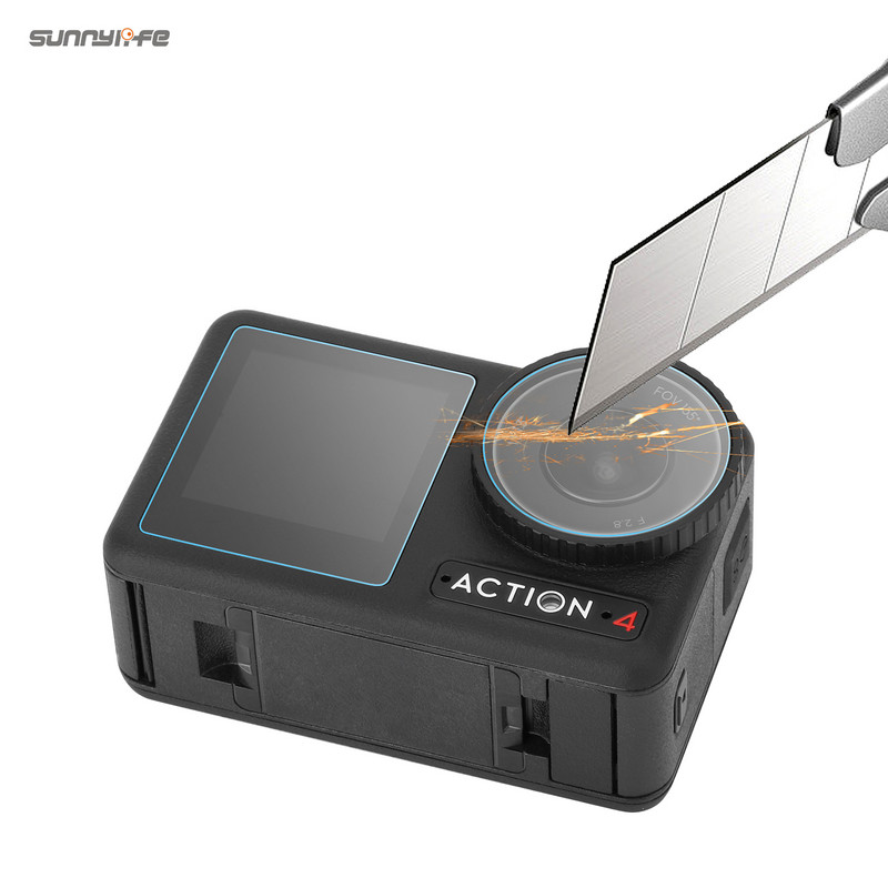 Sunnylife objektiivi ekraanikaitse karastatud klaasist kilega kaitsekile tarvikud Osmo Action 4 spordikaamerale