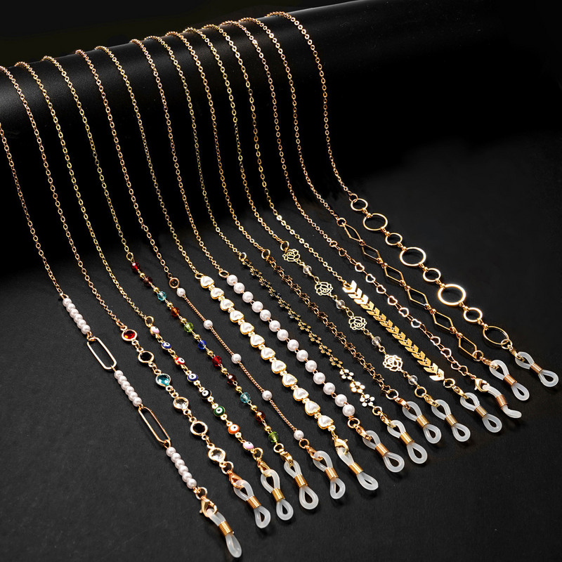 Divat Szemüvegek Gyöngyös Szemüveglánc Női Nyári Százszorszép Virág Gyöngyök Akasztók Maszk szíj Kézzel készített nyaklánc Napszemüveg Fánk