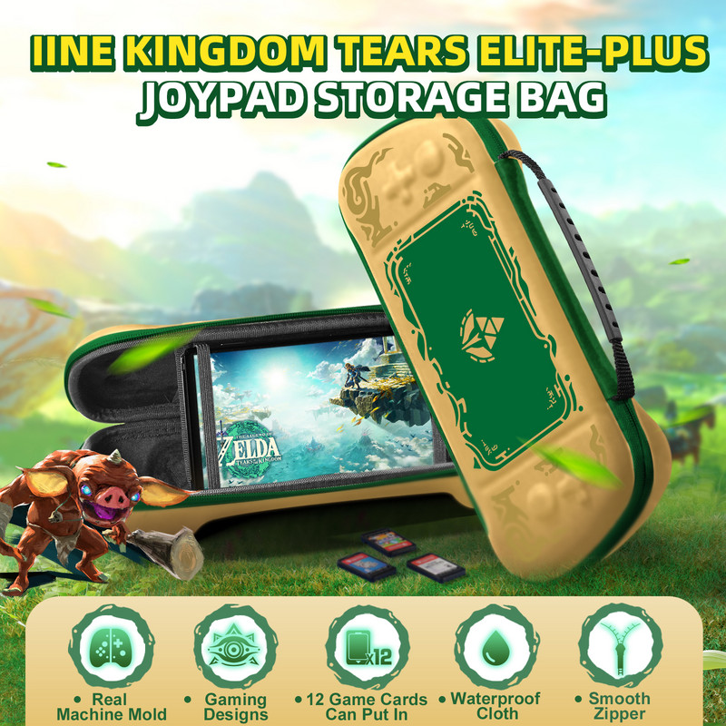 Geantă IINE Golden-Green Zelda: Tears of the Kingdom Elite Joypad pentru Joypad Elite Plus și Joypad mecanic Neptune