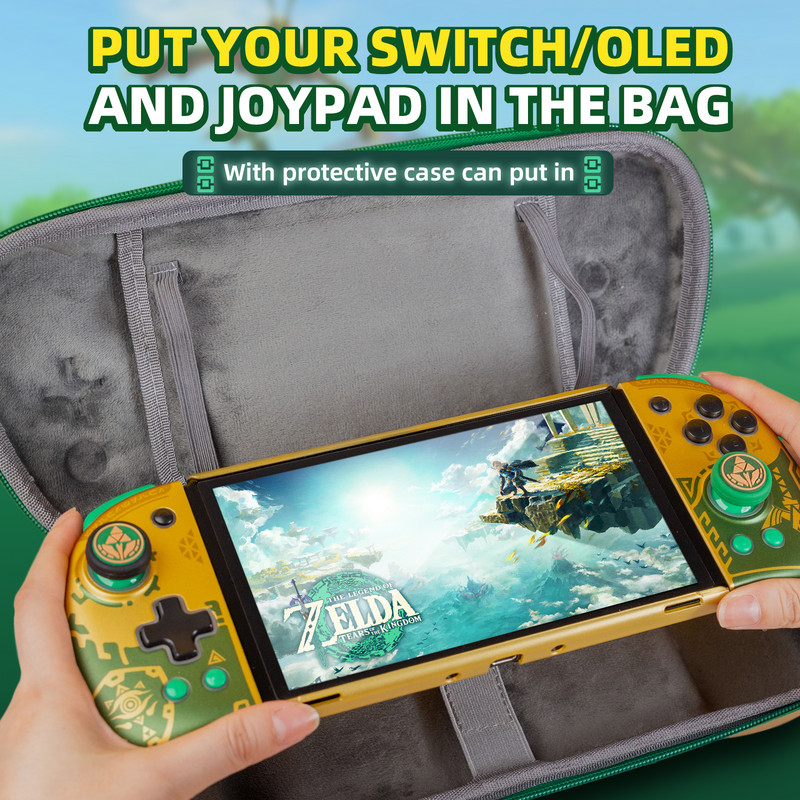 Geantă IINE Golden-Green Zelda: Tears of the Kingdom Elite Joypad pentru Joypad Elite Plus și Joypad mecanic Neptune