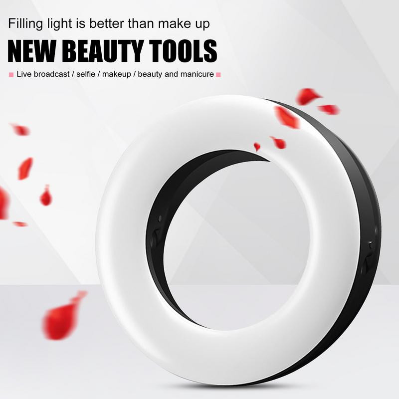 Asmenukių šviesų žiedų lemputės LED apskritimo mini šviesos gnybtas telefonams, įkraunamas prisegamas makiažas užpildymo šviesa nešiojamojo kompiuterio fotoaparatas