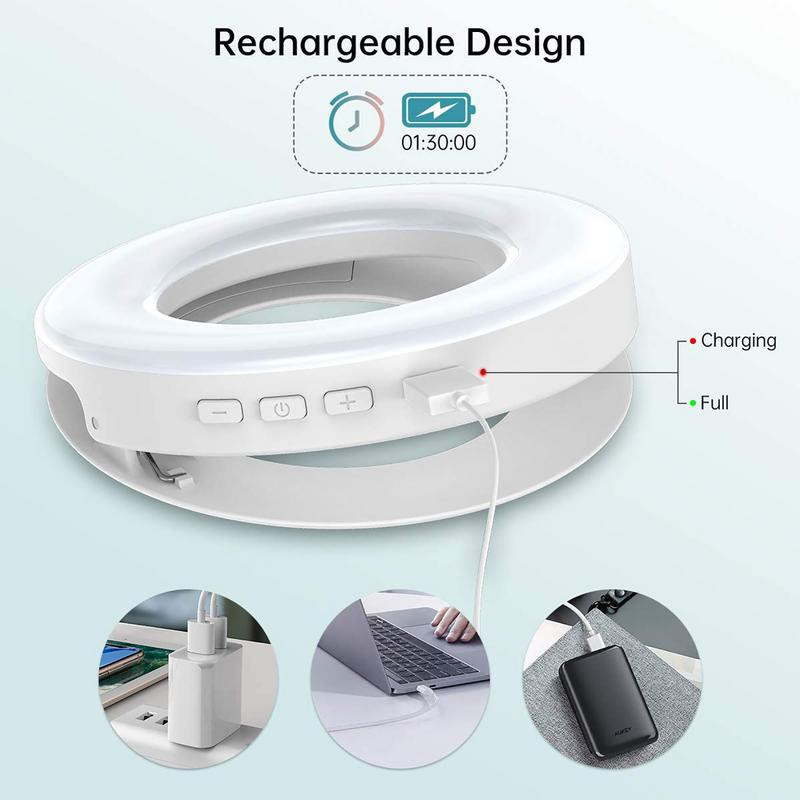 Asmenukių šviesų žiedų lemputės LED apskritimo mini šviesos gnybtas telefonams, įkraunamas prisegamas makiažas užpildymo šviesa nešiojamojo kompiuterio fotoaparatas