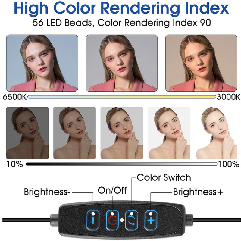 Lumină video LED de 16 cm cu stand Selfie Ring Lamp pentru telefon iPad Laptop PC Webcam Live Streaming conferință Ringlight pentru YouTube