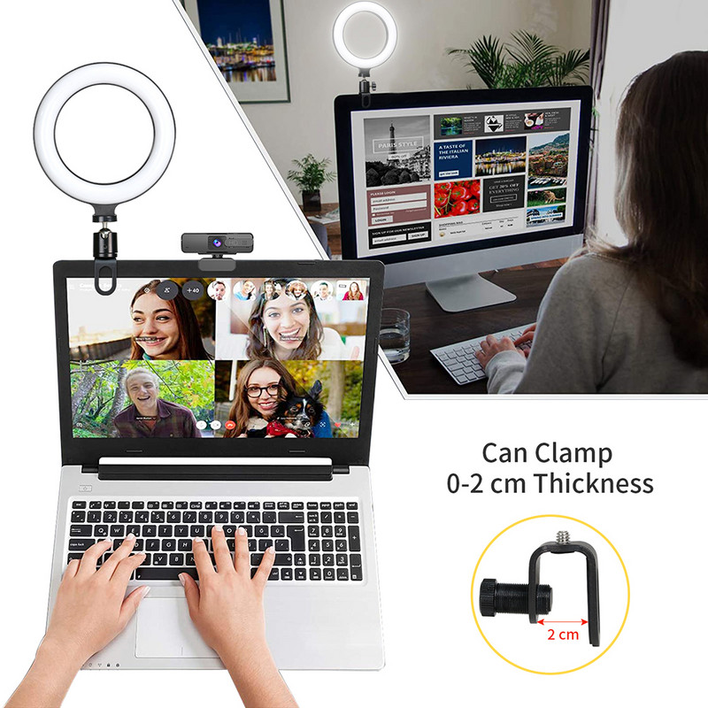 Lumină video LED de 16 cm cu stand Selfie Ring Lamp pentru telefon iPad Laptop PC Webcam Live Streaming conferință Ringlight pentru YouTube