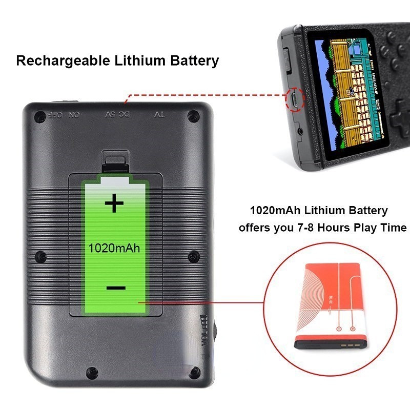 delninis žaidimas Retro nešiojamas mini delninis vaizdo žaidimų konsolė 8 bitų 3,0 colių spalvotas LCD vaikams spalvotas žaidimų grotuvas Integruotas 400 žaidimų