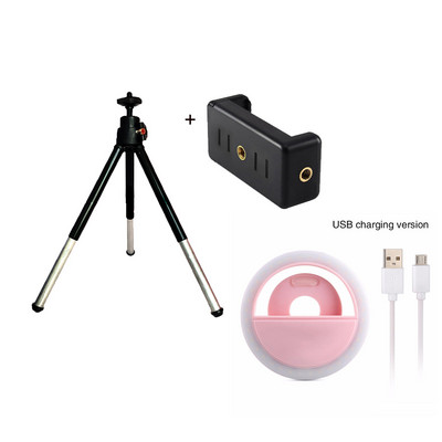 Asztali állvány USB töltéssel Led szelfi gyűrűs lámpa okostelefonhoz Mini állvány mobil fényképezőgép háromlábú állvány mobiltelefon tartó klip