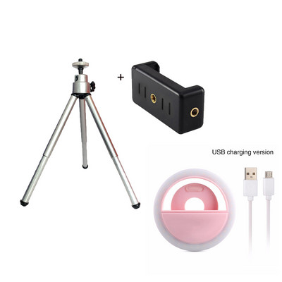 Asztali állvány USB töltéssel Led szelfi gyűrűs lámpa okostelefonhoz Mini állvány mobil fényképezőgép háromlábú állvány mobiltelefon tartó klip