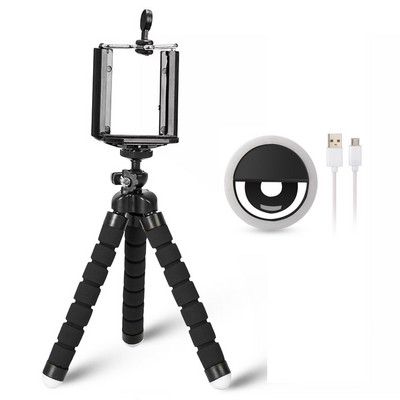 Trepied de masă cu încărcare USB Led Selfie Inel Luminos pentru Smartphone Mini Trepied Camera mobilă Trepied Suport Suport pentru telefon mobil Clip