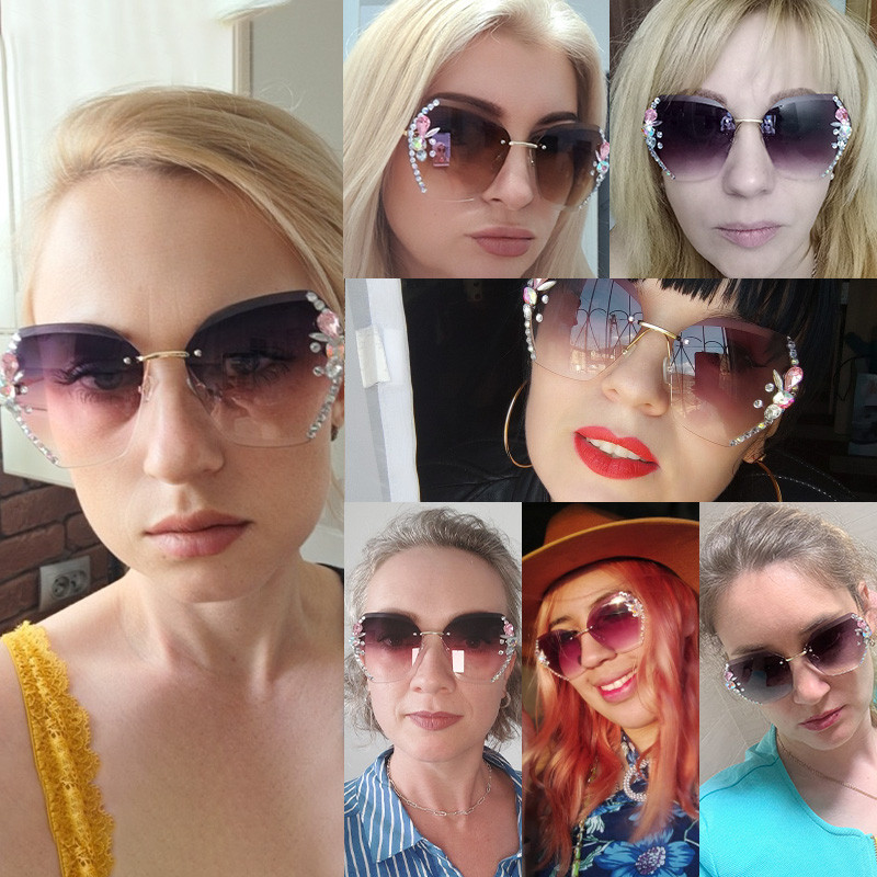 Dizajn luksuznih brendova 2023. Vintage sunčane naočale bez okvira sa vještačkim dijamantima Ženske muške modne sjenila sunčanih naočala s gradijentnim lećama za žene