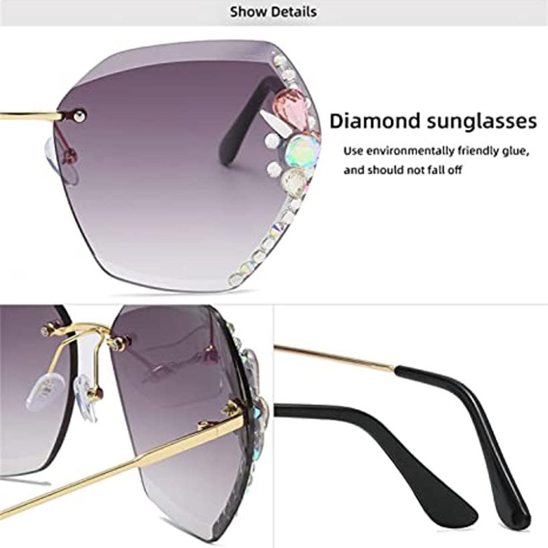 Dizajn luksuznih brendova 2023. Vintage sunčane naočale bez okvira sa vještačkim dijamantima Ženske muške modne sjenila sunčanih naočala s gradijentnim lećama za žene