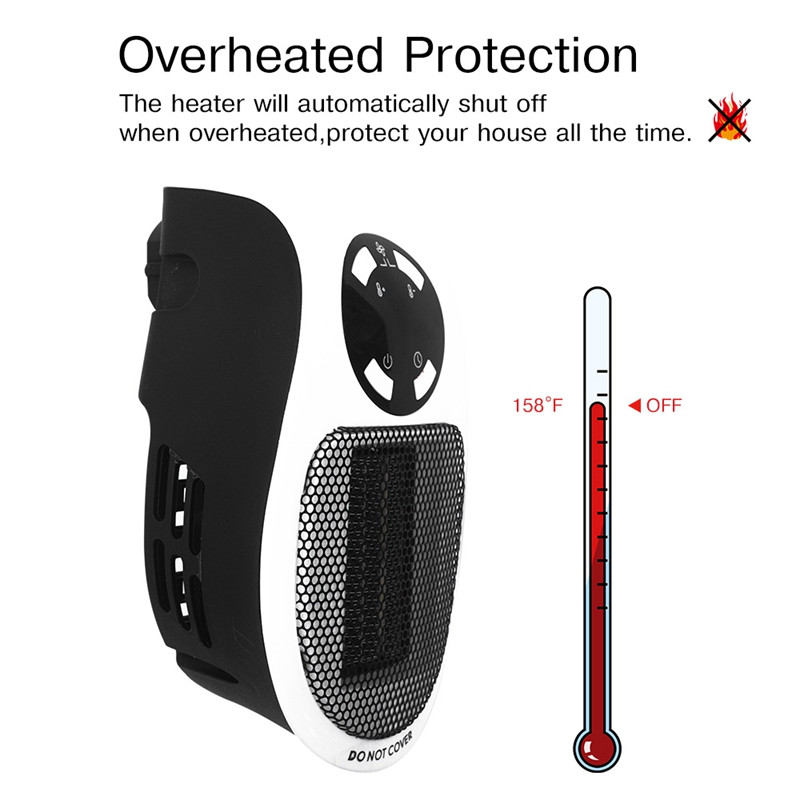 500 W ruumikütteseade, seinakontaktiga elektriline ruumikütteseade reguleeritava termostaadi ja taimeriga kompaktne kontorikodu jaoks