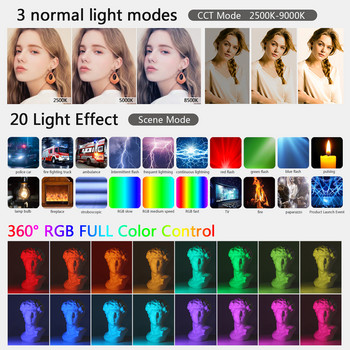 2500K-9000K двуцветна LED RGB светлина за камера Пълноцветен изходен комплект видео светлина Димируема панелна светлина CRI 95+ Акумулаторна 3100mAh