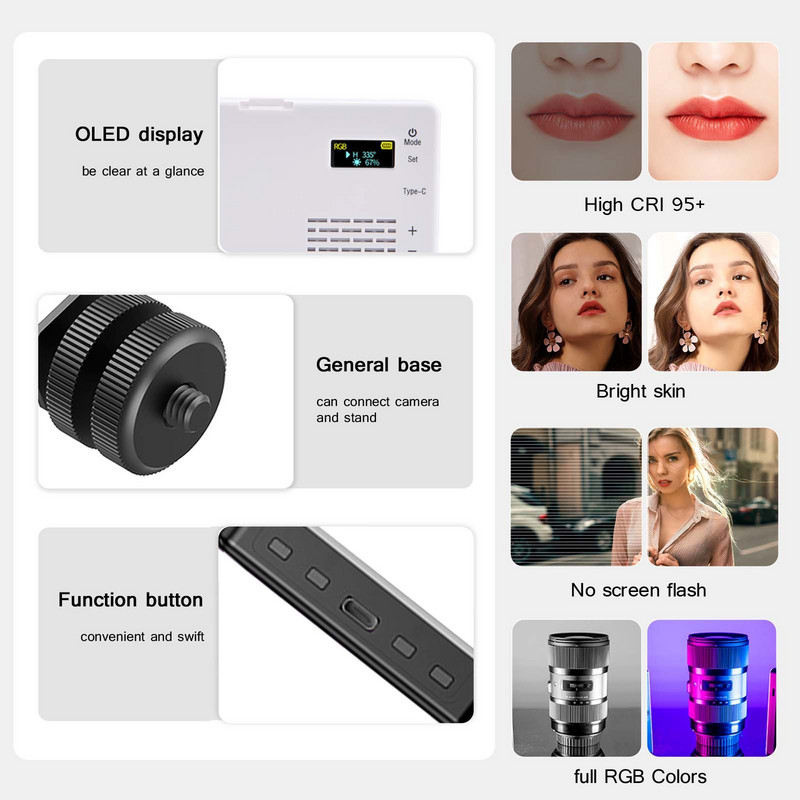 2500K-9000K kétszínű LED RGB kamerafény, teljes színű kimeneti videolámpa készlet, szabályozható panellámpa CRI 95+ újratölthető 3100 mAh