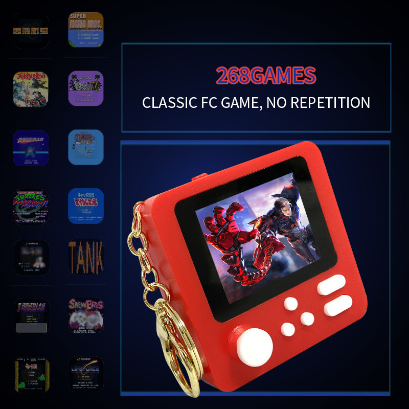 „Super Mini Handheld Nostalgic“ žaidimų konsolė Integruotas 268 Classic FC žaidimas, kurį galima naudoti kaip pakabinamas raktų pakabukas