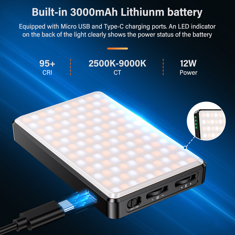 Strbea ST120 LED vaizdo kameros šviesa 2500-9000K su minkštu difuzoriumi RGB efekto fotografija Apšvietimas Vlogai užpildo šviesą su trikoju