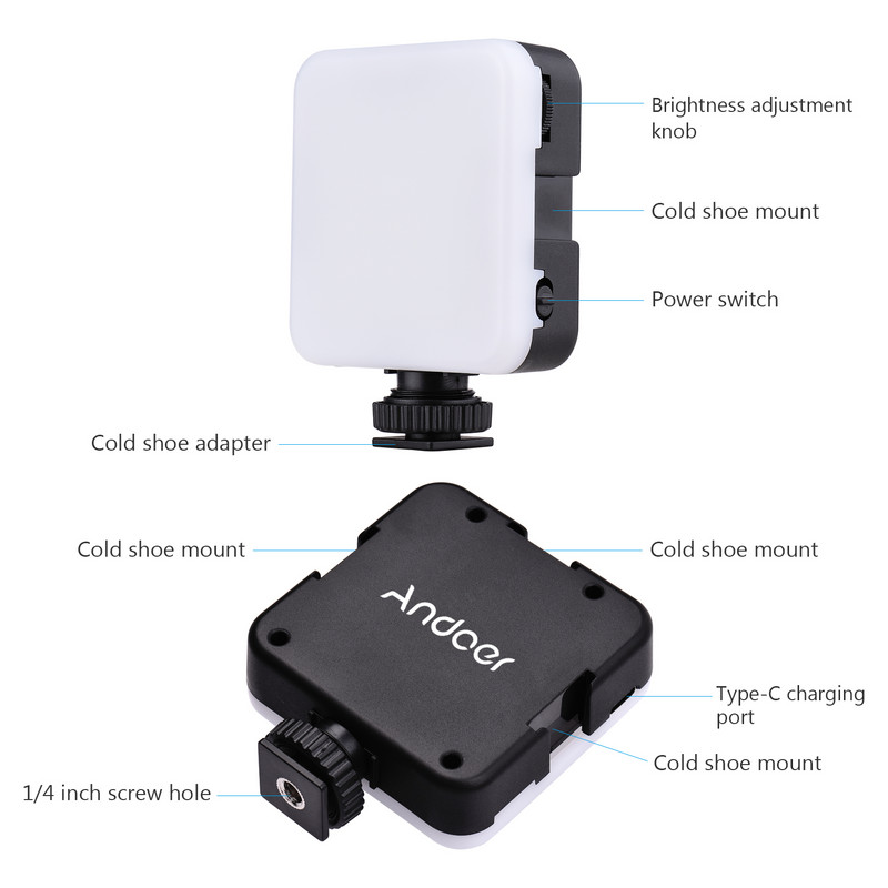 Andoer 42LED Ultra Bright LED videofotograafia valgus 42LED 6000K külmakinnitusega DSLR-kaameratele videokaameratele Otseülekanne