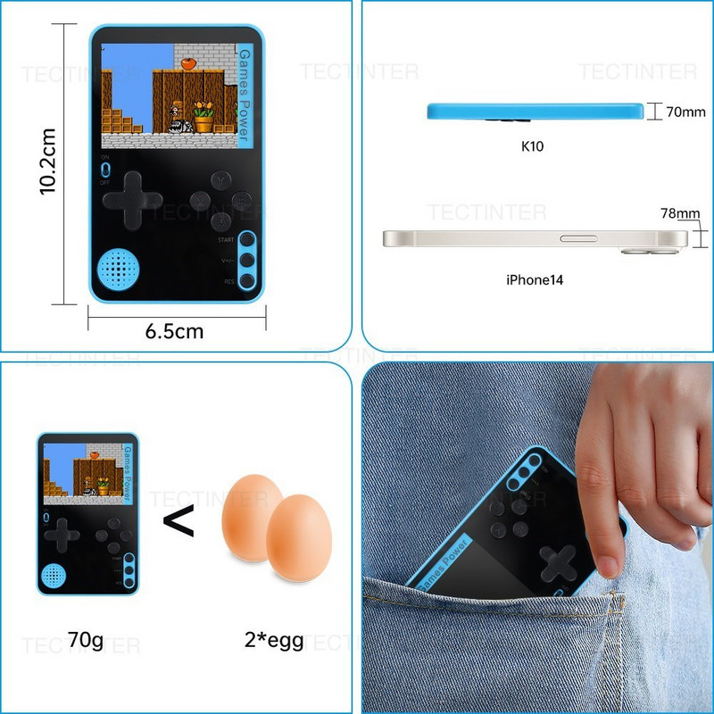 Ultra vékony K10 Retro videojáték-konzol, beépített 500 klasszikus játékok hordozható mini kézi játéklejátszó Game Boy