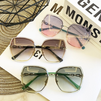 Модни квадратни слънчеви очила без рамка за жени 2023 г. Маркови дизайнерски слънчеви очила Ретро нюанси Женски розови очила Gafas De Sol