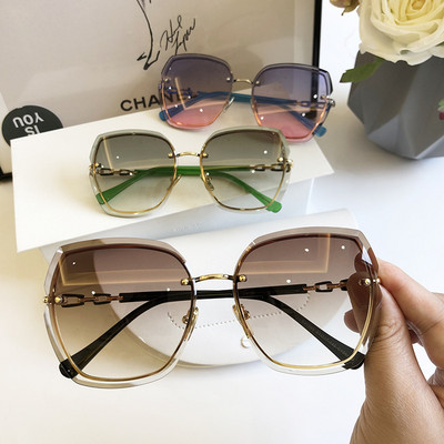 Модни квадратни слънчеви очила без рамка за жени 2023 г. Маркови дизайнерски слънчеви очила Ретро нюанси Женски розови очила Gafas De Sol