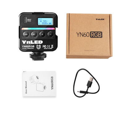 YONGNUO YN60RGB kišeninis RGB vaizdo apšvietimas 2500K-9500K reguliuojamas mažas nešiojamas LED vaizdo užpildymo lemputė su 1/4 varžto šalto bato sėdyne