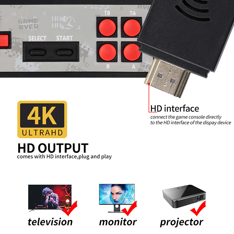 Consolă de jocuri video Player de jocuri portabil 1800 de jocuri clasice 8 biți mini controler de gamepad fără fir dual Ieșire HD/AV