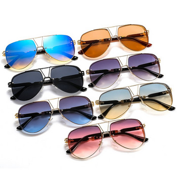 2023 Нови овални слънчеви очила с кух модел Мъже Жени Луксозна тенденция Марка Дизайнер Рамки от метална сплав Градиентни лещи, забележими Пилотни