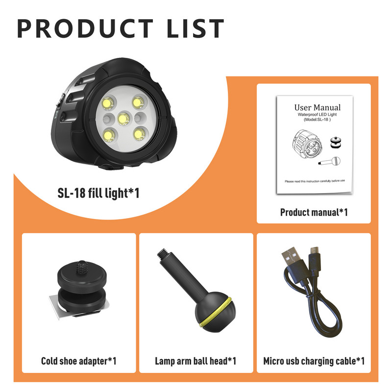 Seafrogs 40 metara vodootporno ronilačko LED svjetlo 1000 LM vanjska fotografska rasvjeta za TG 6/5/4 akcijsku kameru i telefon