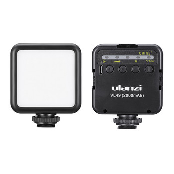 ulanzi VL49 Mini LED Video Light Photography Lamp 6W 5500K CRI95+ с/батерия+стойка за студена обувка за Canon Nikon Sony DSLR фотоапарат