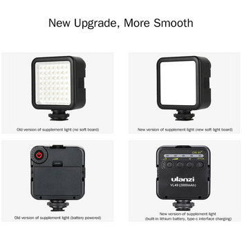 ulanzi VL49 Mini LED Light Video Light Photography Lamp 6W 5500K CRI95+ with/ Battery+Cold Shoe Support for Canon Nikon Sony DSLR